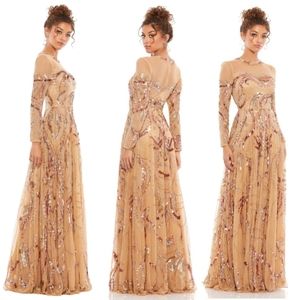 Mac Duggal Size 4 Sequin Beaded Red Silver Swirls Long Sleeve Caramel 5217 Dress